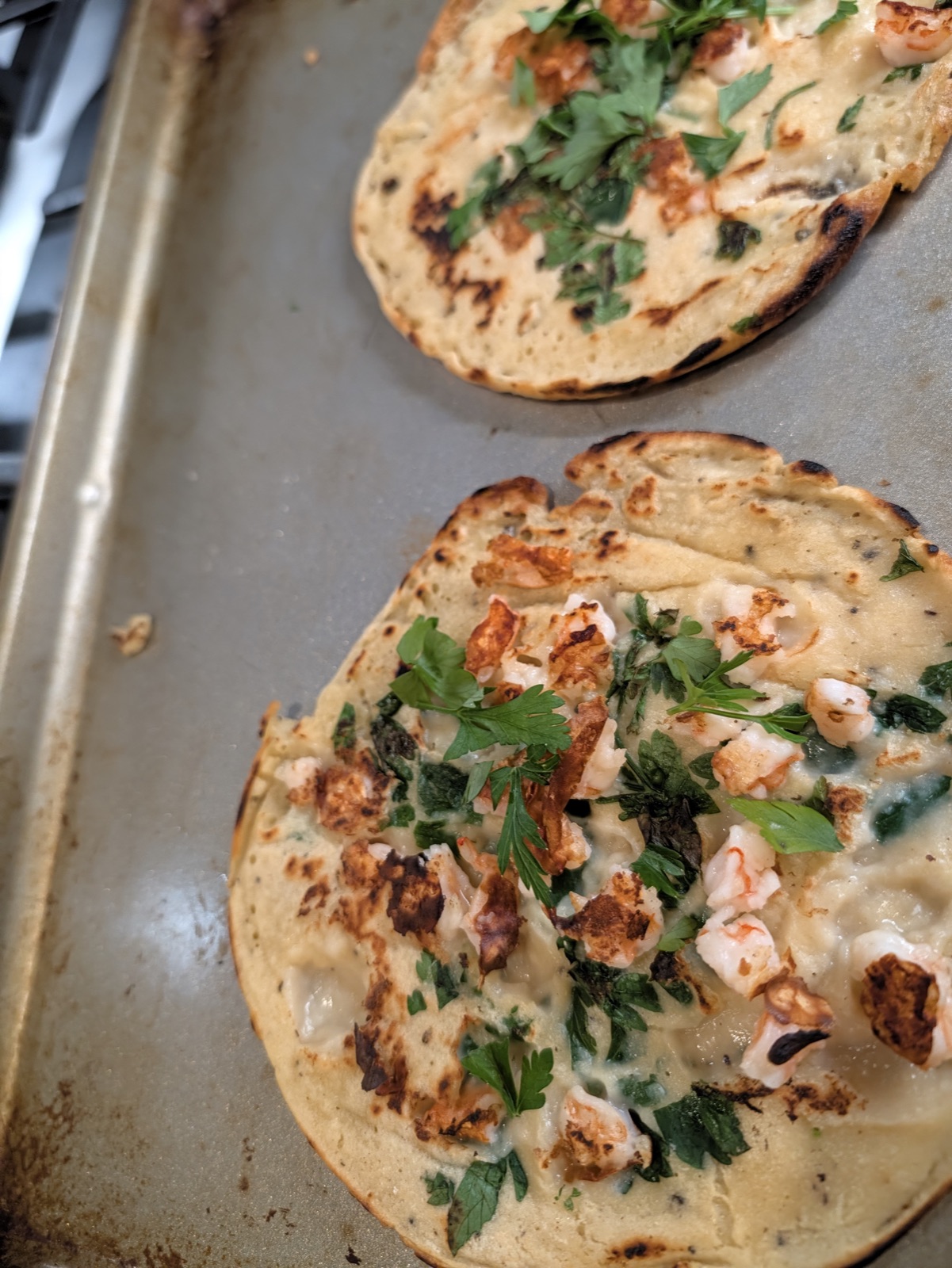 Shrimp tortillitas (chickpea fritters)